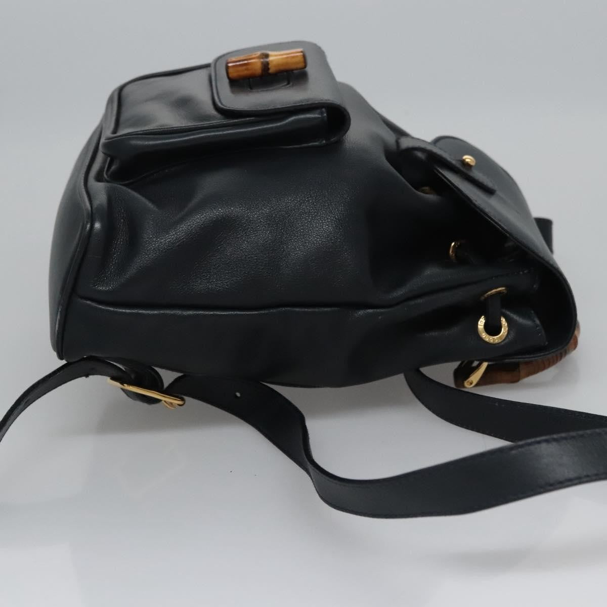Gucci Vintage Bamboo Leather Black Leather Backpack Bag (Pre-Owned)