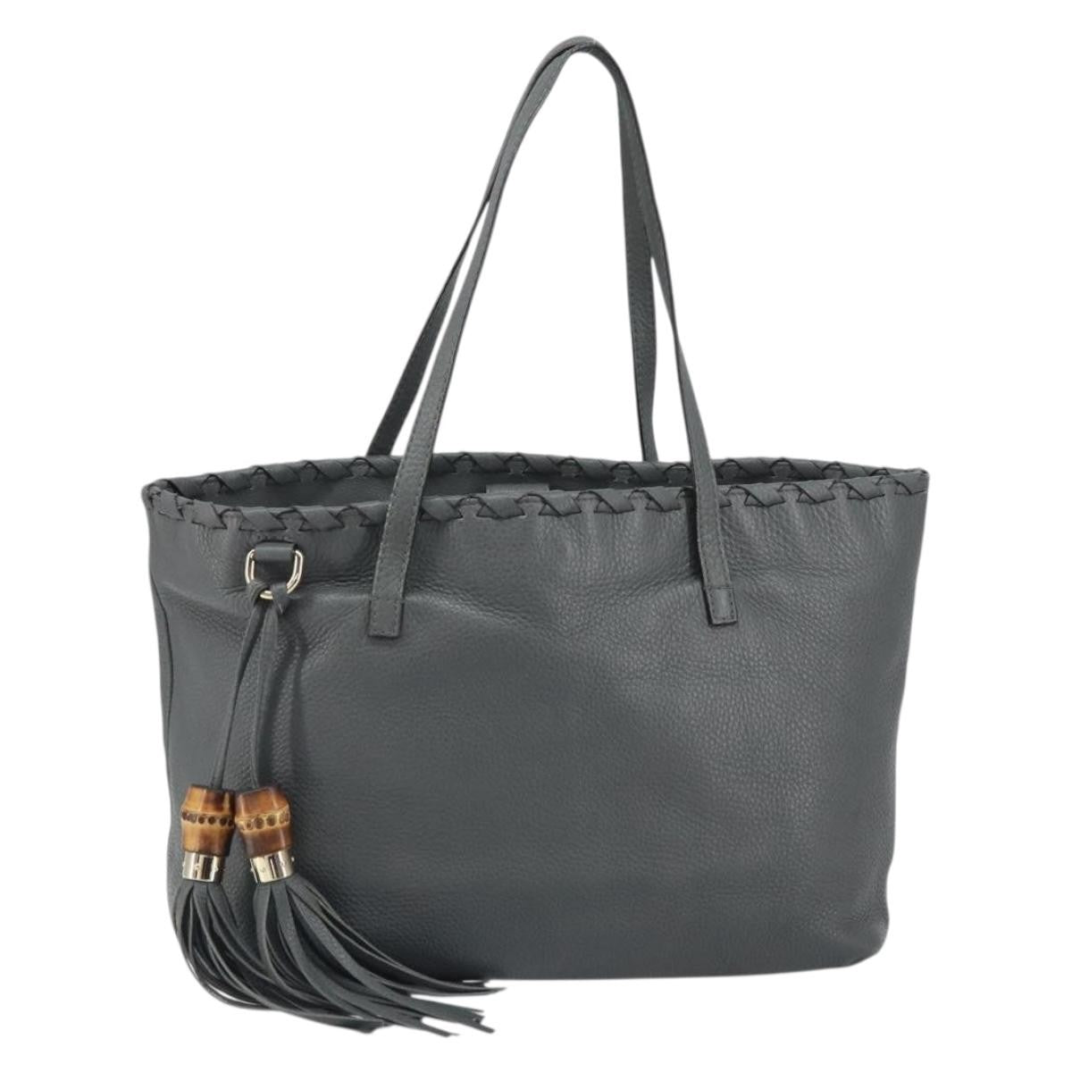 Gucci Bamboo Tassel Tote Leather Gray Leather Tote Bag Bag (Pre-Owned)