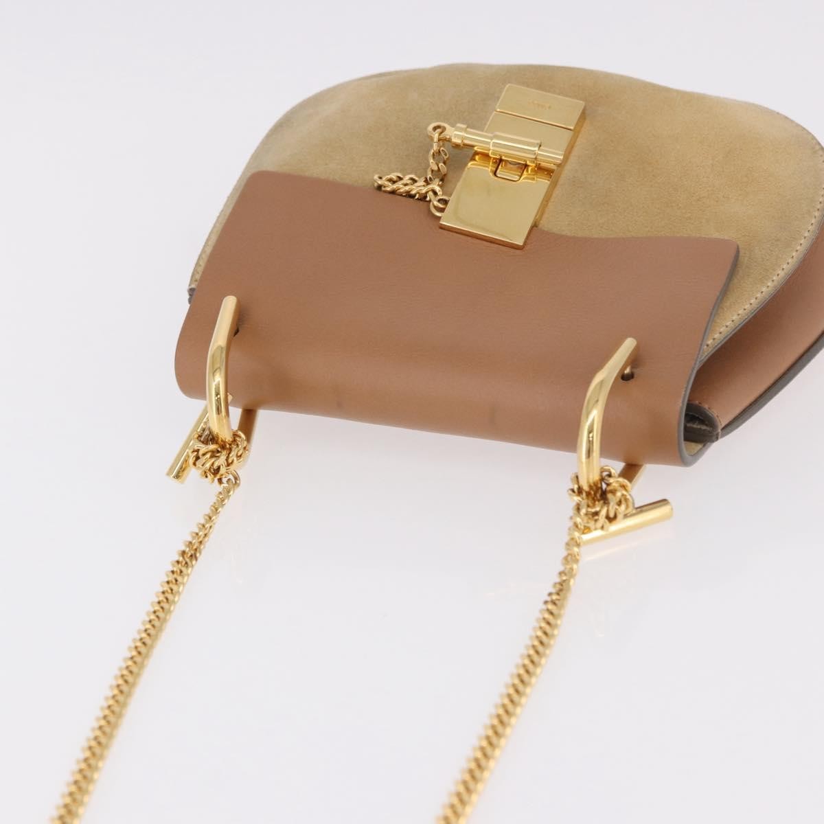 Chloe Drew Shoulder Leather Beige Suede Handbag (Pre-Owned)