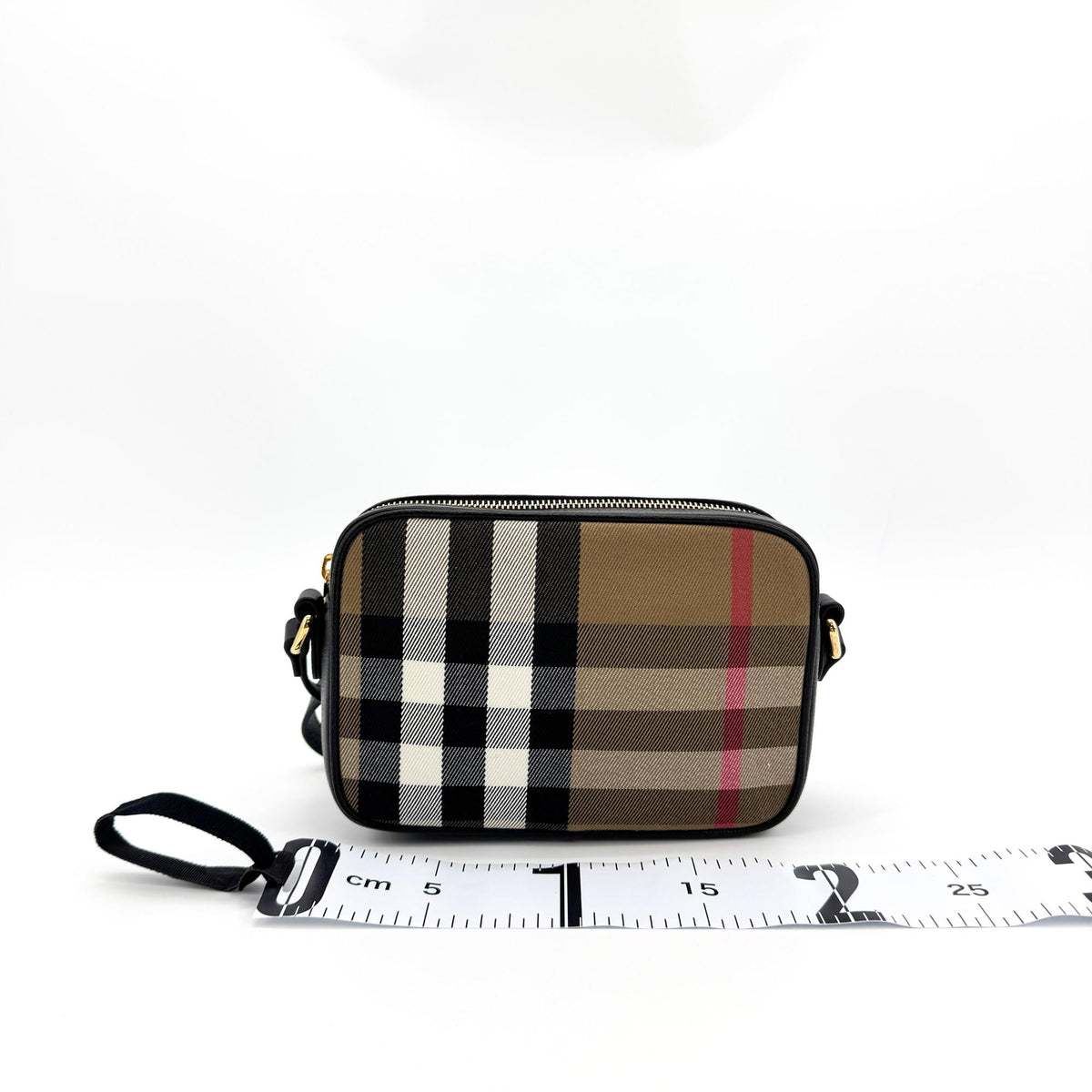 Burberry Camera Vintage Check Canvas Black Canvas Handbag (Pre-Owned)