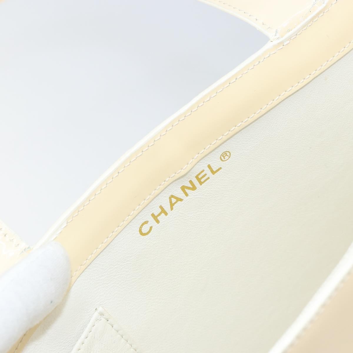 Chanel Vintage Embossed Logo Shoulder Patent Beige Patent_Leather Tote Bag Bag (Pre-Owned)