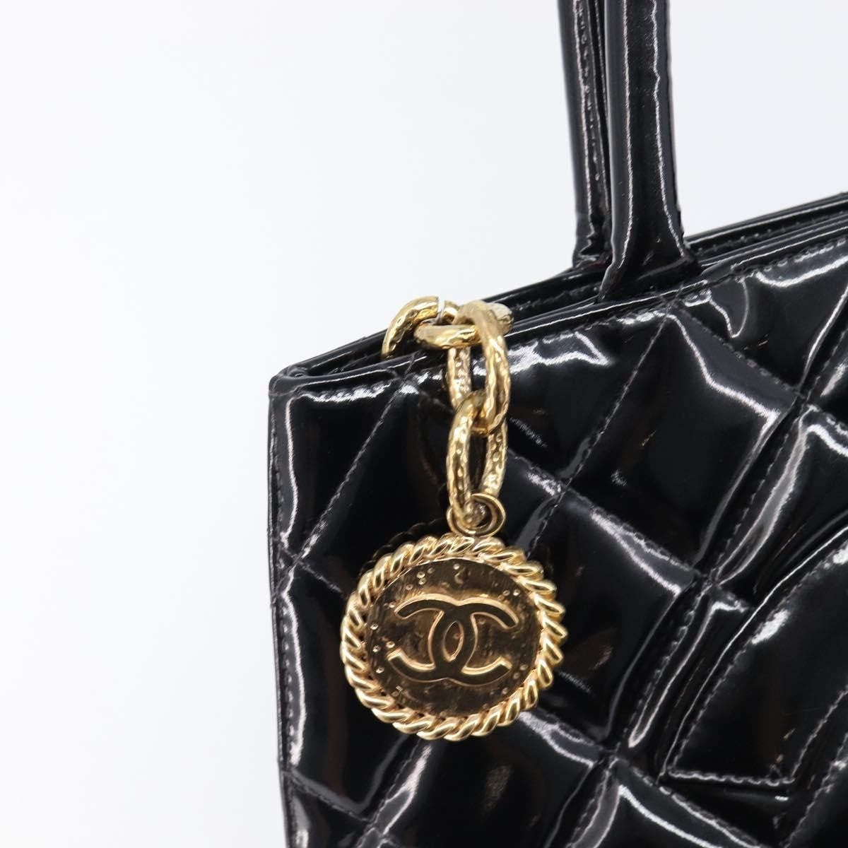 Chanel Medallion Quilted Patent Black Patent_Leather Tote Bag Bag (Pre-Owned)