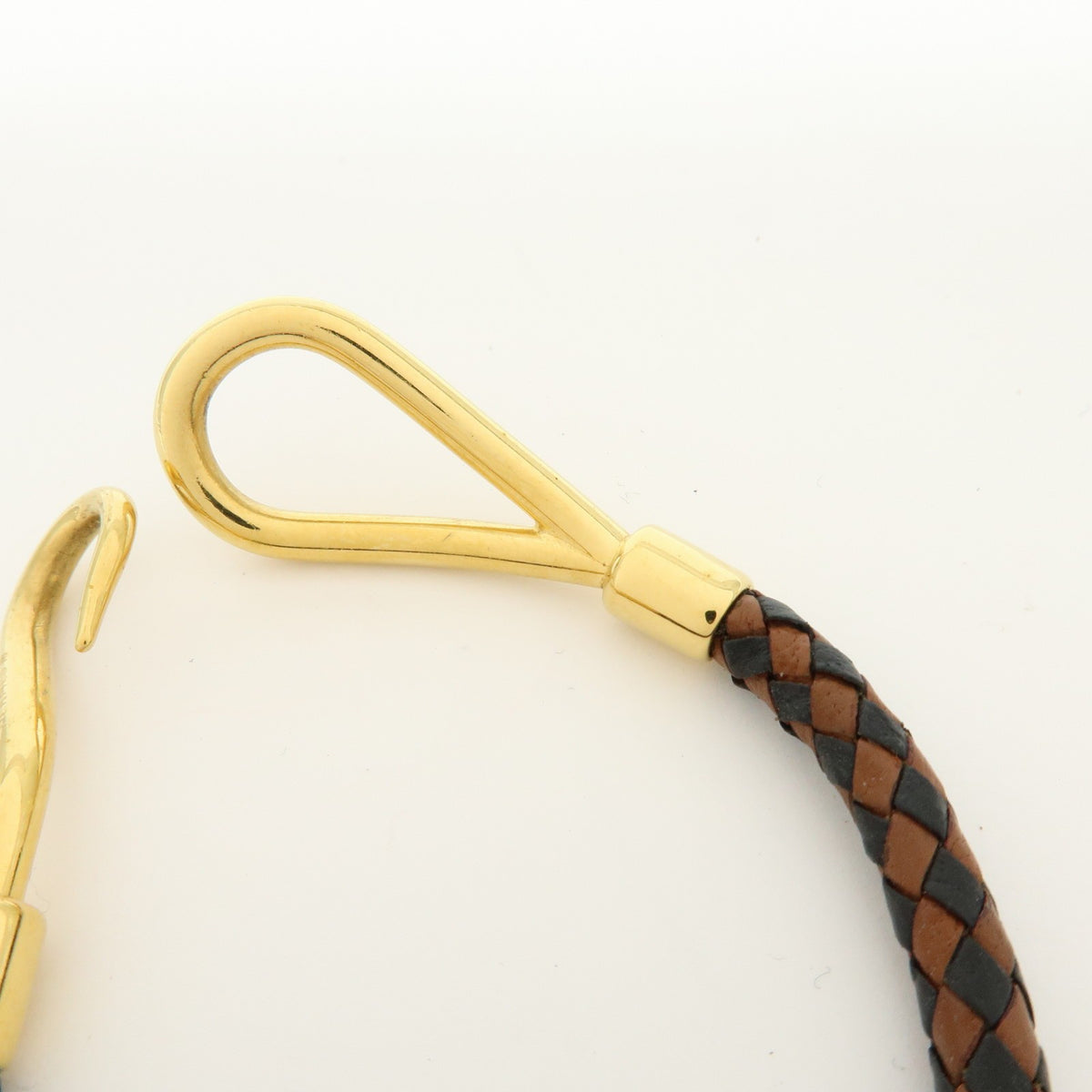 Hermes Jumbo Hook Braided Leather And Metal Brown Leather Bracelet Jewelry (Pre-Owned)