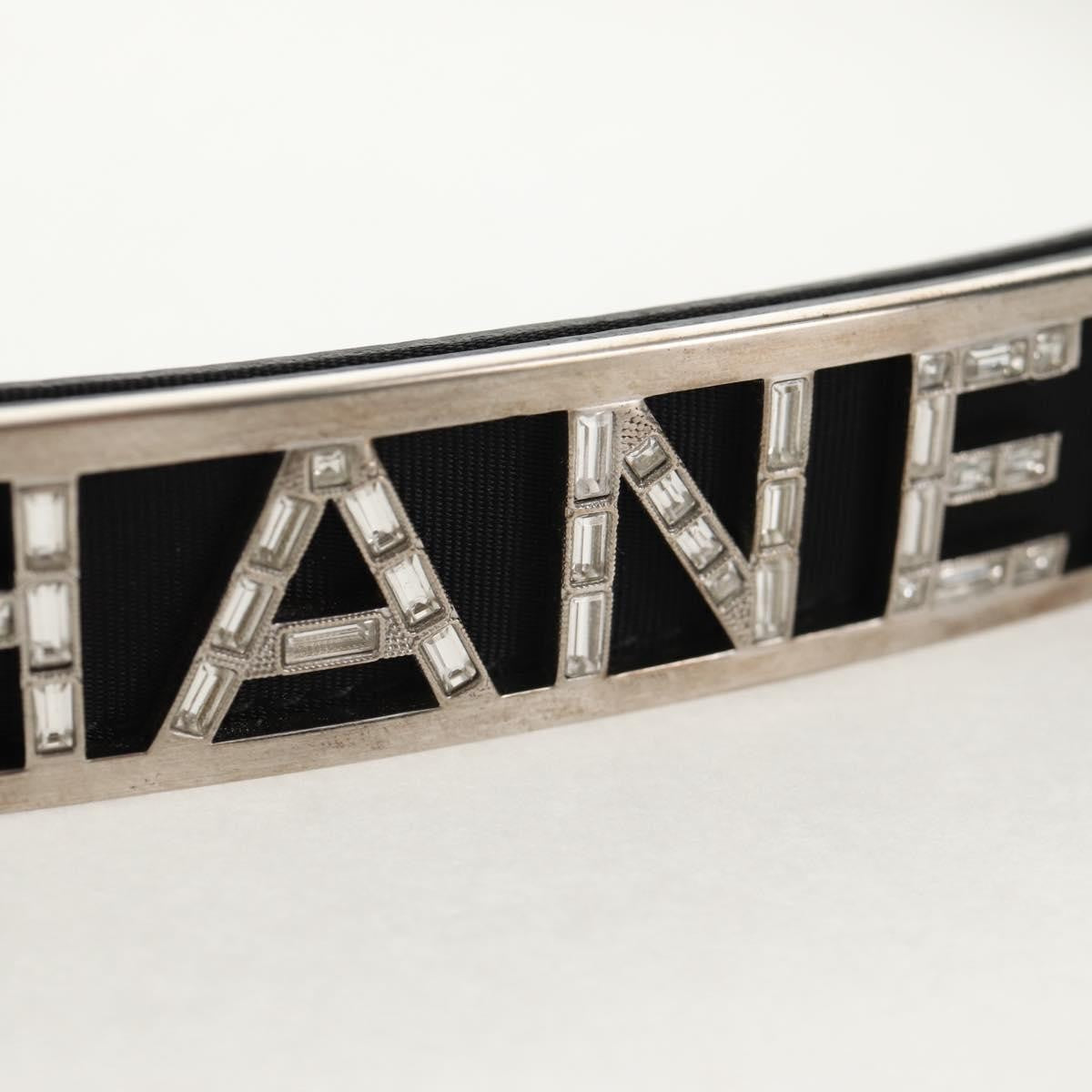 Chanel Logo Belt Leather With Metal And Crystals Black Leather Belts Accessory (Pre-Owned)