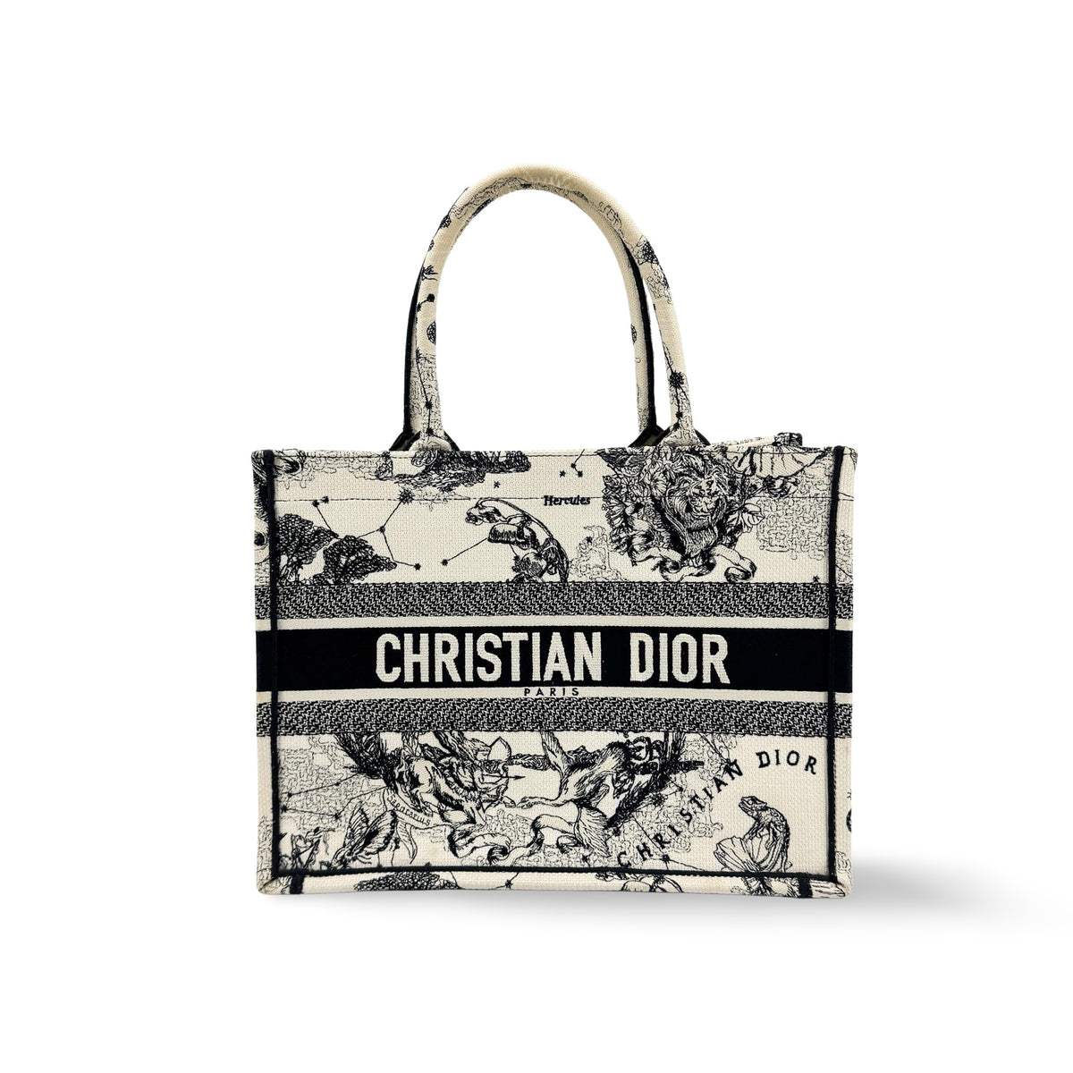 Christian Dior Book Embroidered Canvas White Canvas Tote Bag Bag (Pre-Owned)