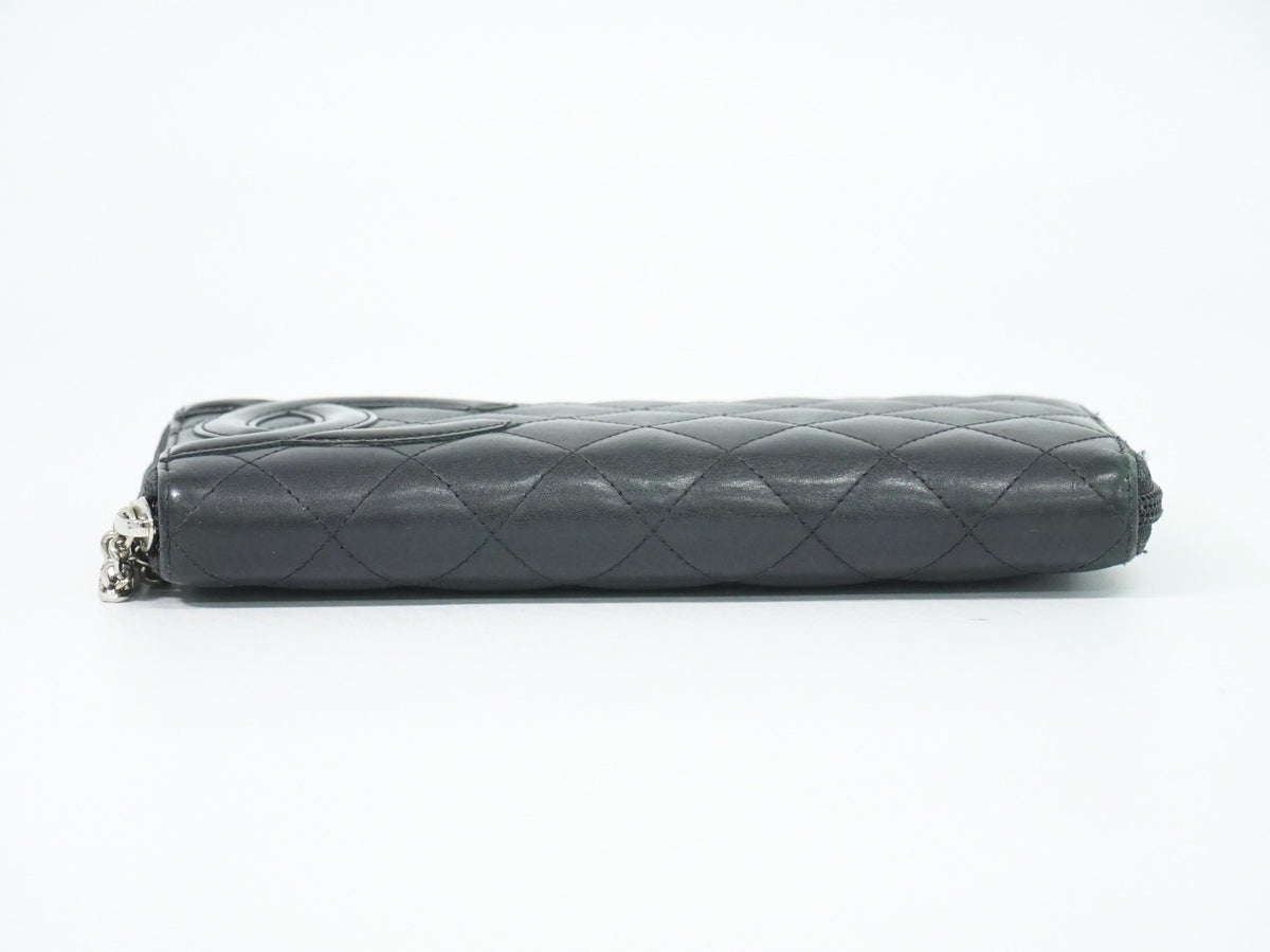 Chanel Cambon Zip Around Quilted Lambskin Black Leather Wallets Accessory (Pre-Owned)
