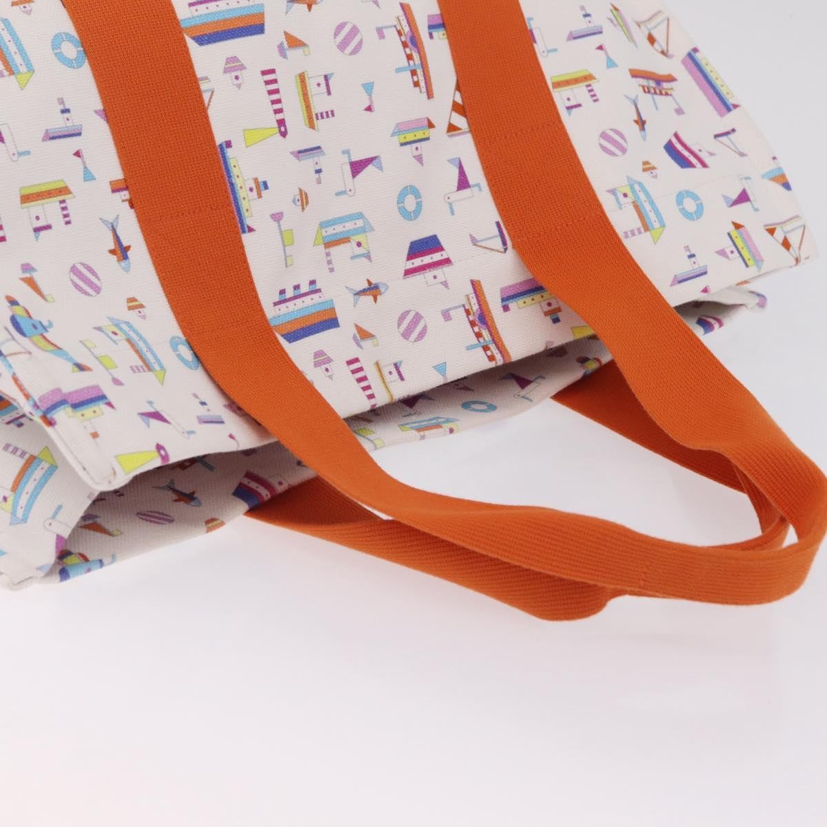 Hermes Beach Printed Toile White Canvas Tote Bag Bag (Pre-Owned)