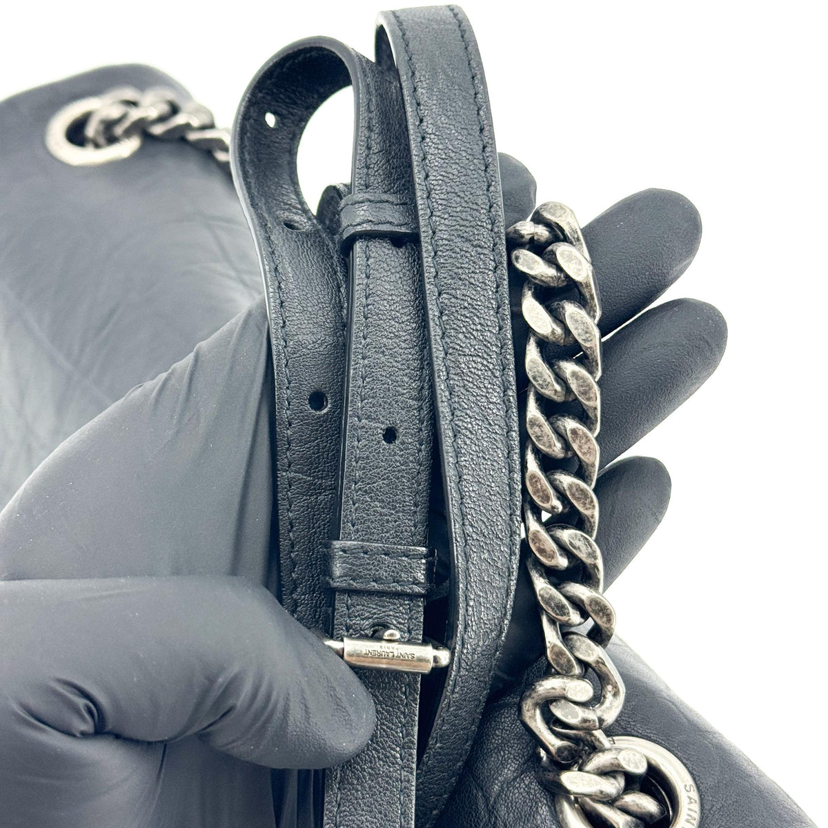 Saint Laurent West Hollywood Crocodile Embossed Leather Black Leather Shoulder Bag Bag (Pre-Owned)