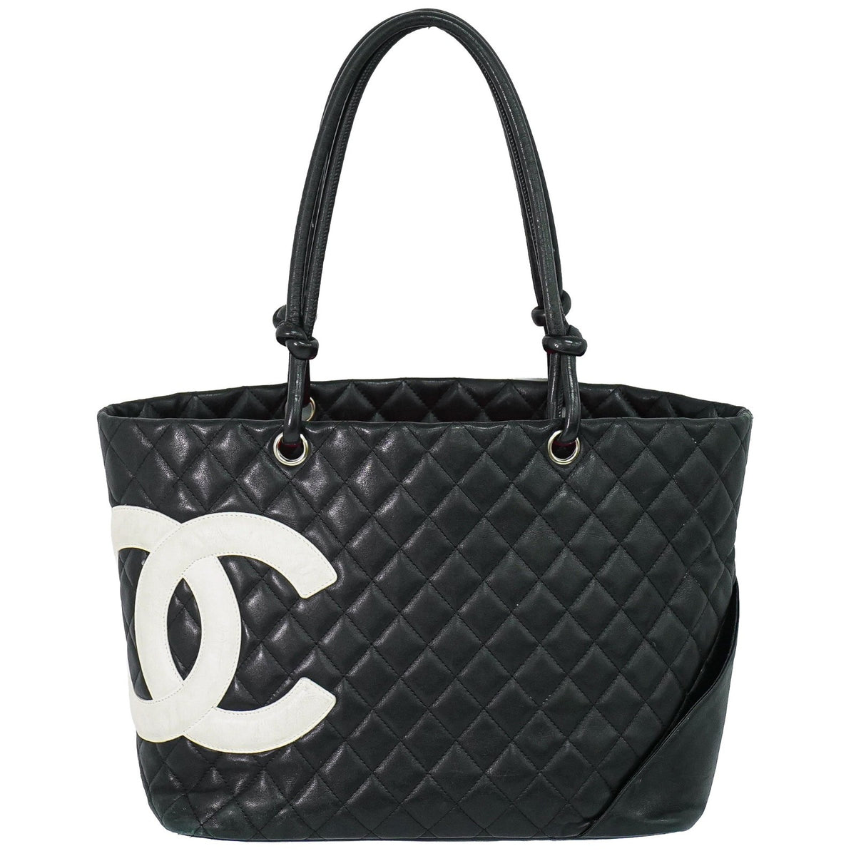 Chanel Cambon Quilted Leather Black Leather Tote Bag Bag (Pre-Owned)
