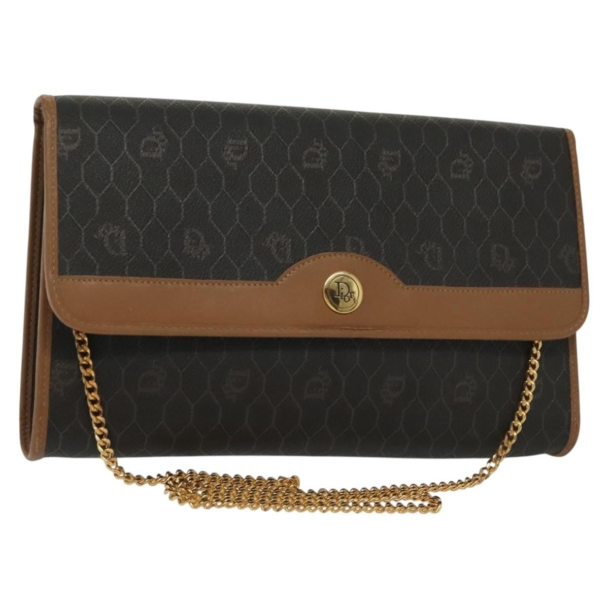 Christian Dior Vintage Honeycomb Chain Canvas Black Canvas Bag (Pre-Owned)