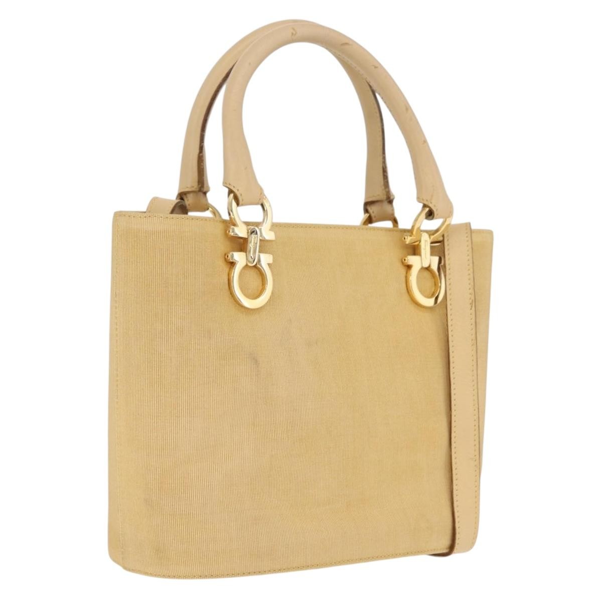 Salvatore Ferragamo Gancini Tote Canvas Beige Canvas Tote Bag Bag (Pre-Owned)