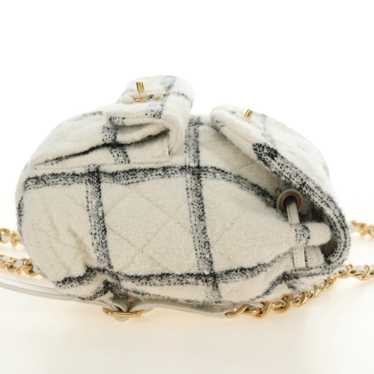 Chanel Duma Drawstring Quilted Wool Tweed Beige Wool Backpack Bag (Pre-Owned)