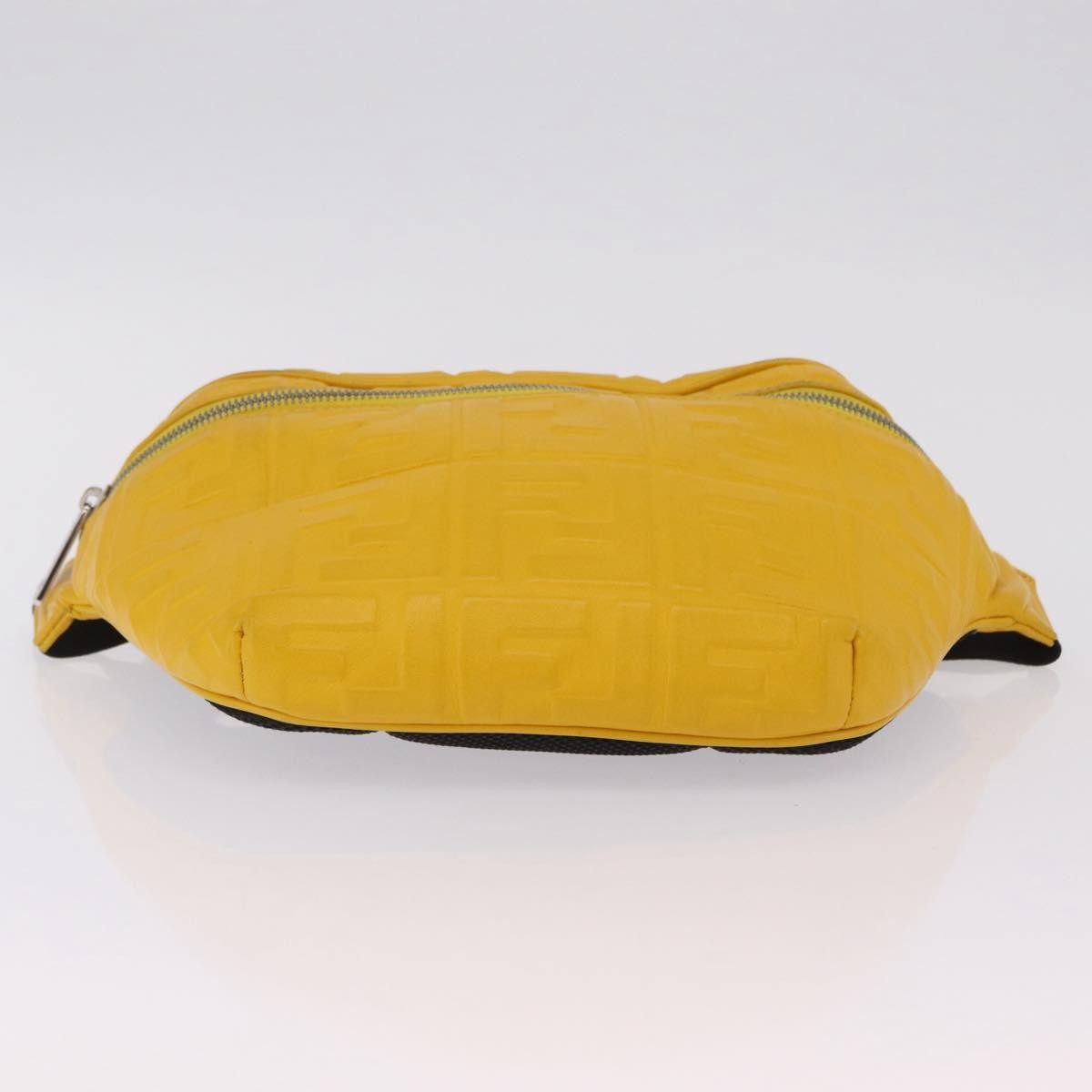 Fendi Zip Waist Zucca Embossed Leather Yellow Canvas Handbag (Pre-Owned)