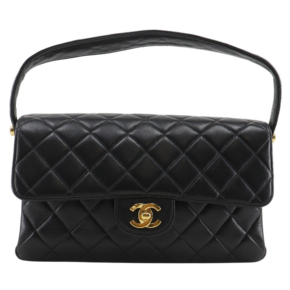 Chanel Vintage Double Sided Quilted Lambskin Black Leather Shoulder Bag Bag (Pre-Owned)