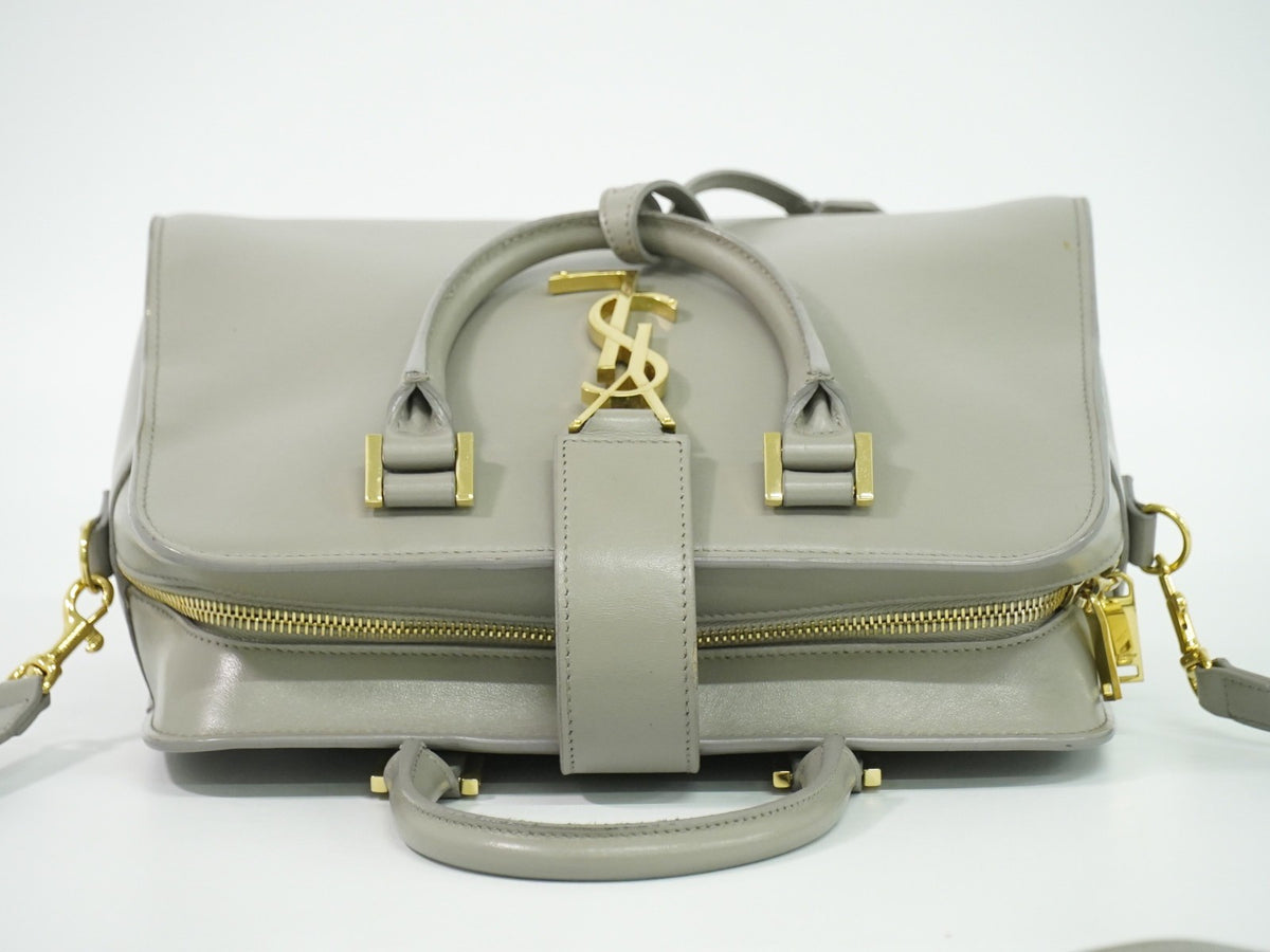 Saint Laurent Monogram Cabas Leather Gray Leather Tote Bag Bag (Pre-Owned)