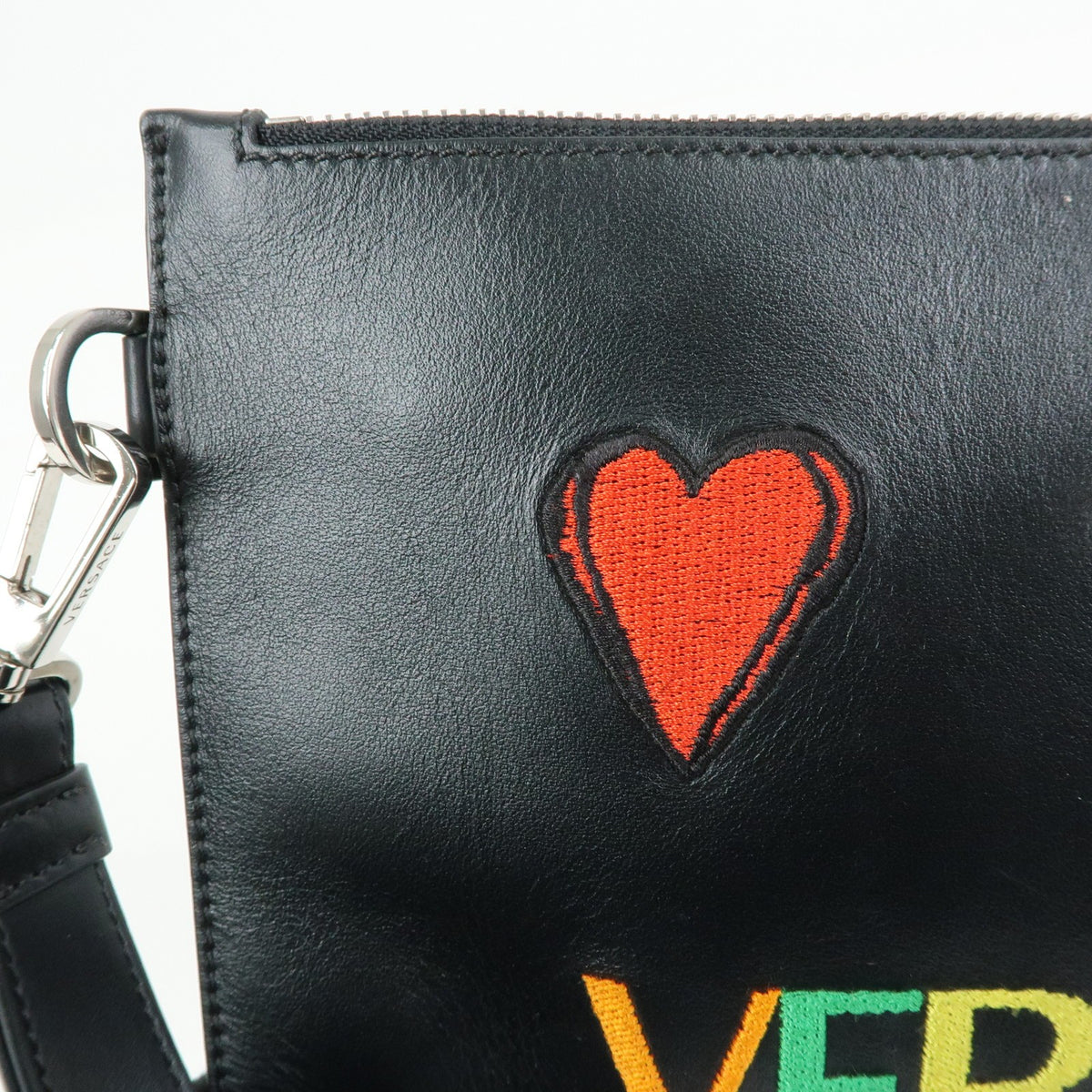 Versace Wristlet Printed Leather Black Leather Clutche & Pouche Bag (Pre-Owned)