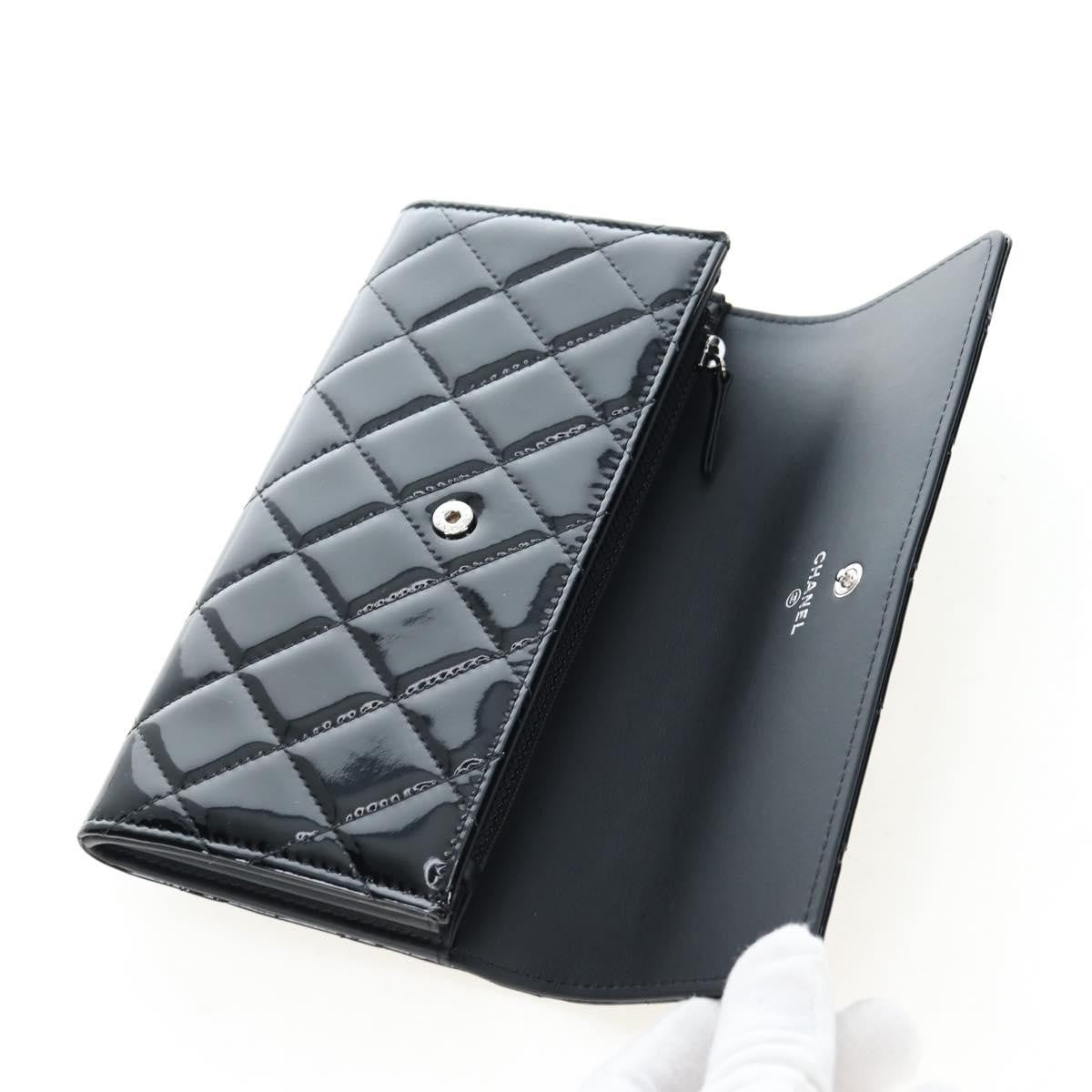 Chanel Cc French Flap Quilted Patent Leather Black Patent_Leather Wallets Accessory (Pre-Owned)