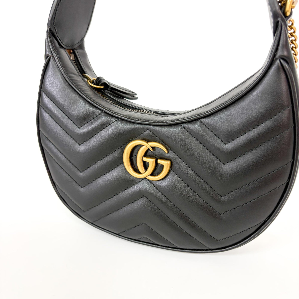 Gucci Gg Marmont Half Moon Hobo Matelasse Leather Black Leather Shoulder Bag Bag (Pre-Owned)