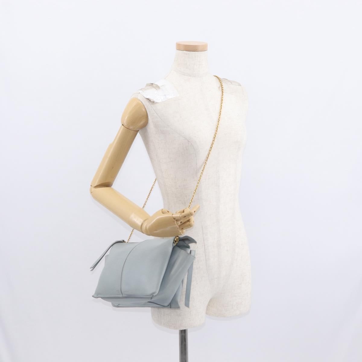 Celine Tri-Fold Clutch On Chain Smooth Leather Gray Leather Clutche & Pouche Bag (Pre-Owned)
