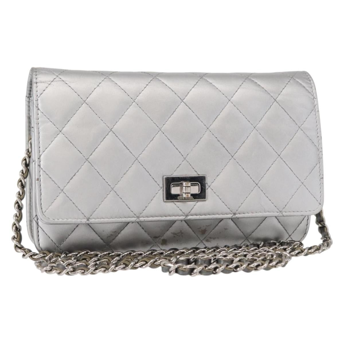 Chanel Reissue 2.55 Wallet On Chain Quilted Lambskin Silver Leather Crossbody Bag Bag (Pre-Owned)