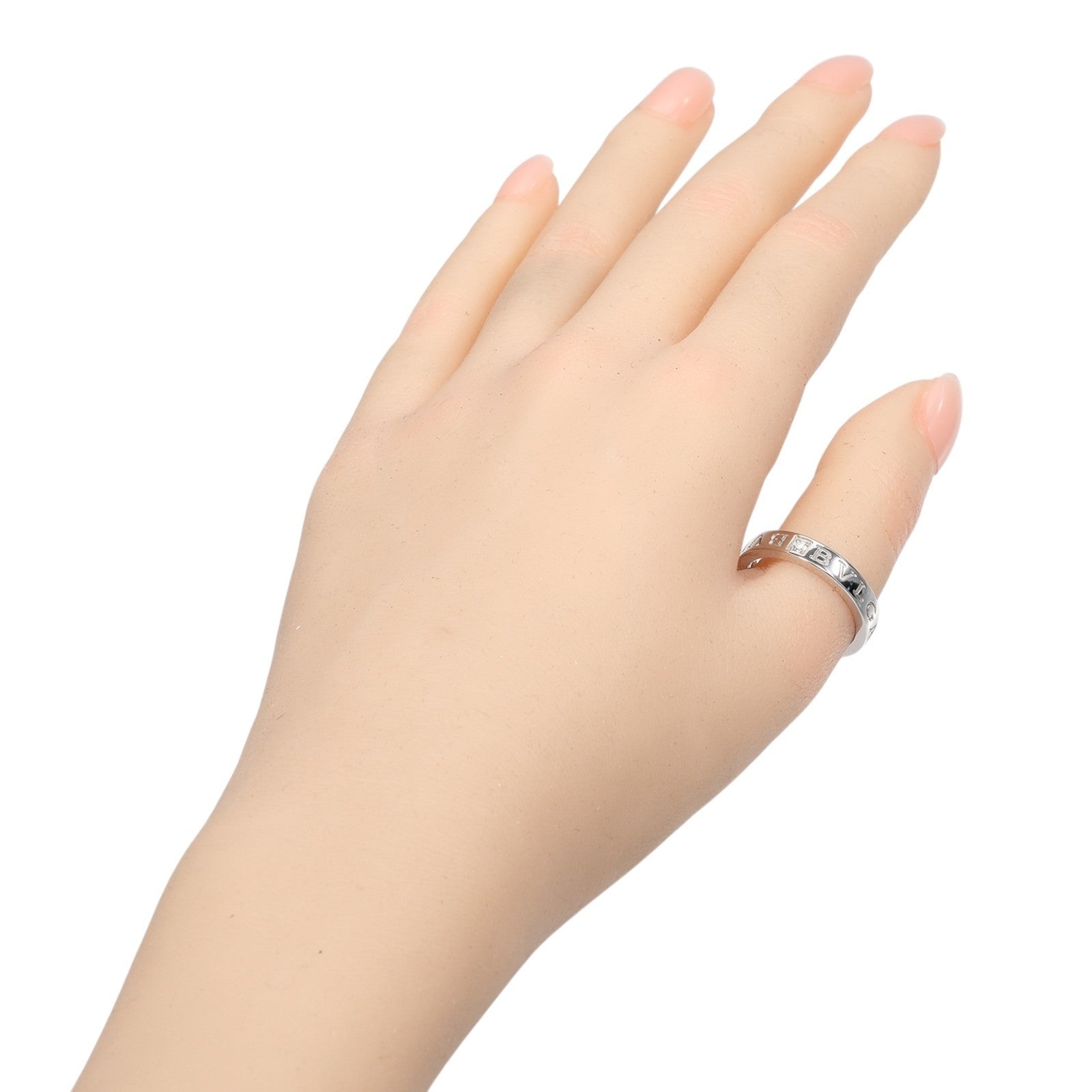 Bvlgari B.Zero1 Essential Logo Band 18K White Gold And Diamond Silver White_Gold Ring Jewelry (Pre-Owned)