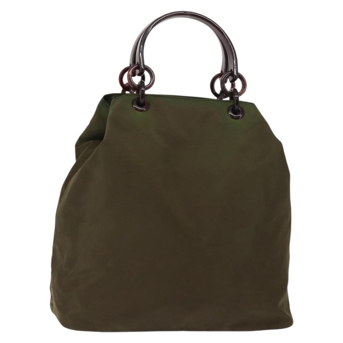 Prada Resin Handle Tote Tessuto Khaki Nylon Tote Bag Bag (Pre-Owned)
