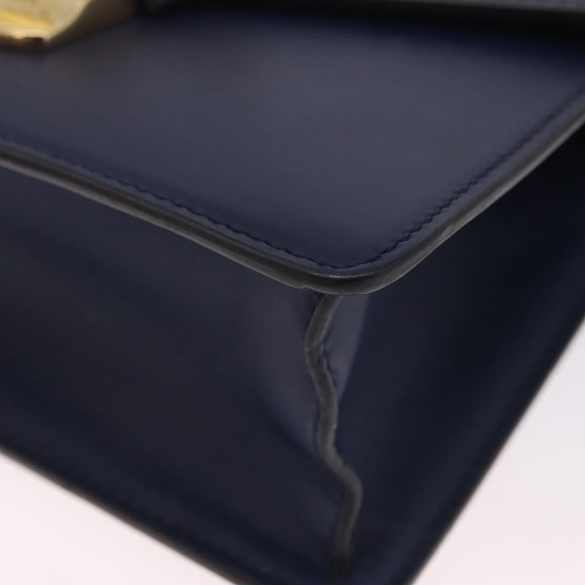 Gucci Sylvie Top Handle Leather Navy Leather Handbag (Pre-Owned)