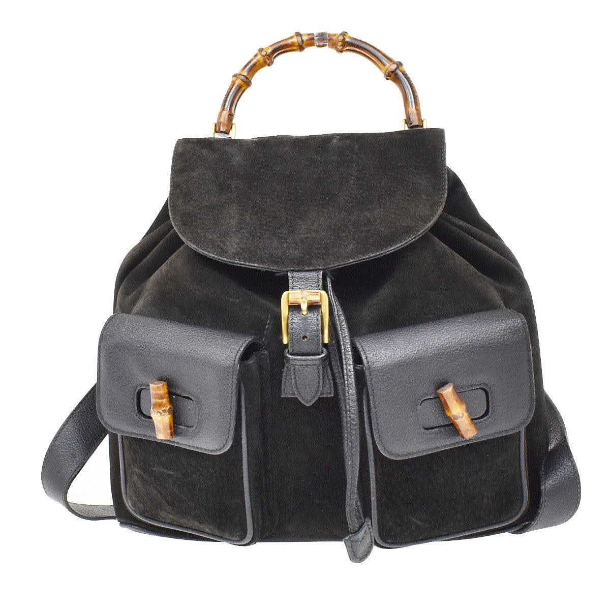 Gucci Vintage Bamboo Suede Black Suede Backpack Bag (Pre-Owned)