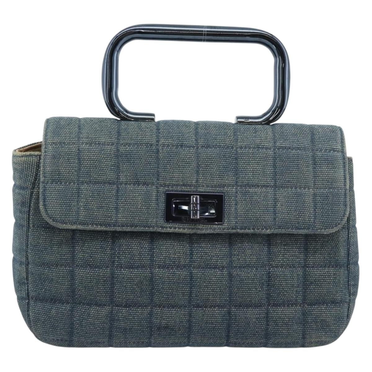Chanel Chocolate Bar Mademoiselle Top Handle Quilted Denim Blue Canvas Handbag (Pre-Owned)
