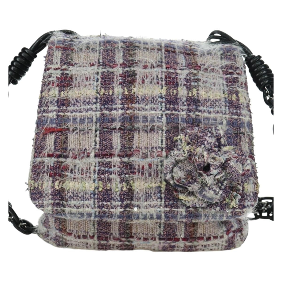 Chanel Camellia Messenger Tweed Purple Tweed Shoulder Bag Bag (Pre-Owned)