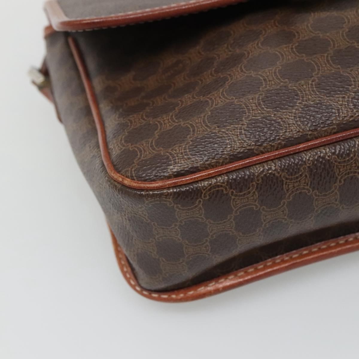 Celine Vintage Macadam Circle Logo Canvas And Leather Brown Canvas Shoulder Bag Bag (Pre-Owned)