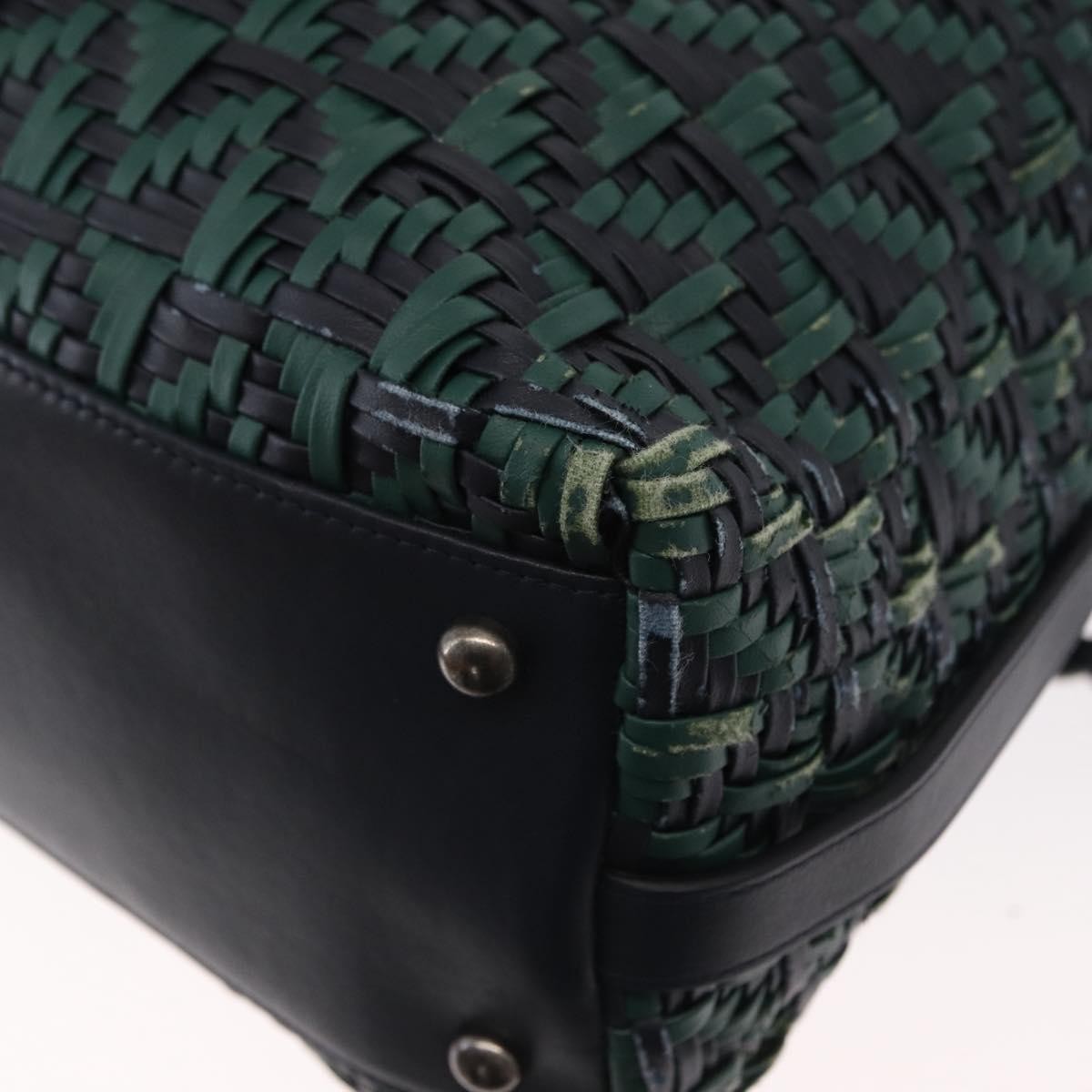 Chanel Convertible Chain Bowler Woven Calfskin Green Leather Handbag (Pre-Owned)