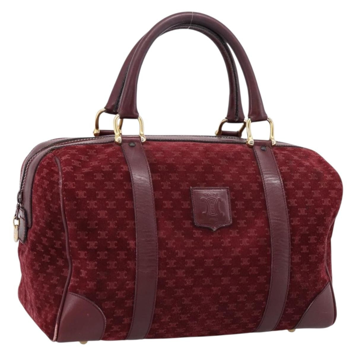 Celine Vintage Macadam Boston Velvet And Leather Burgundy Velvet Handbag (Pre-Owned)