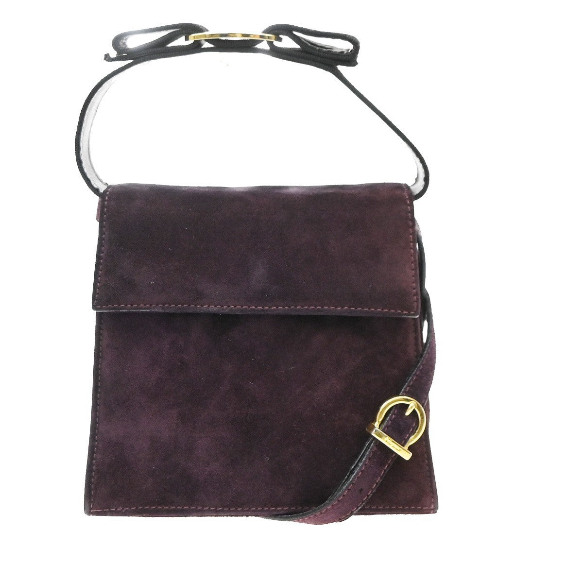 Salvatore Ferragamo Vintage Vara Bow Handle Shoulder Suede Purple Suede Handbag (Pre-Owned)
