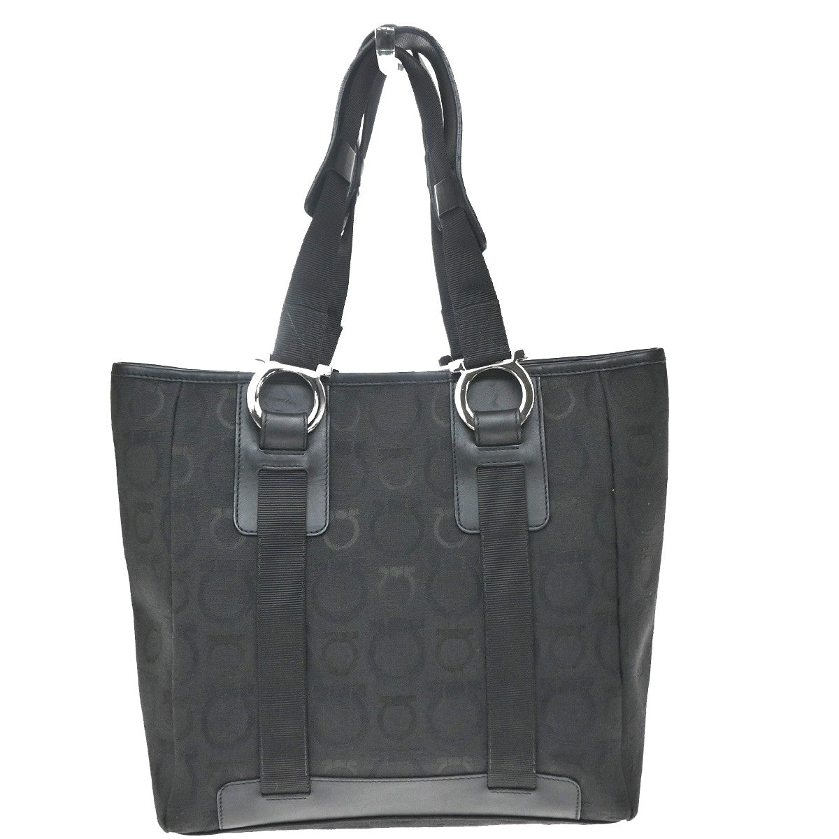 Salvatore Ferragamo Gancini Tote Canvas Black Canvas Tote Bag Bag (Pre-Owned)