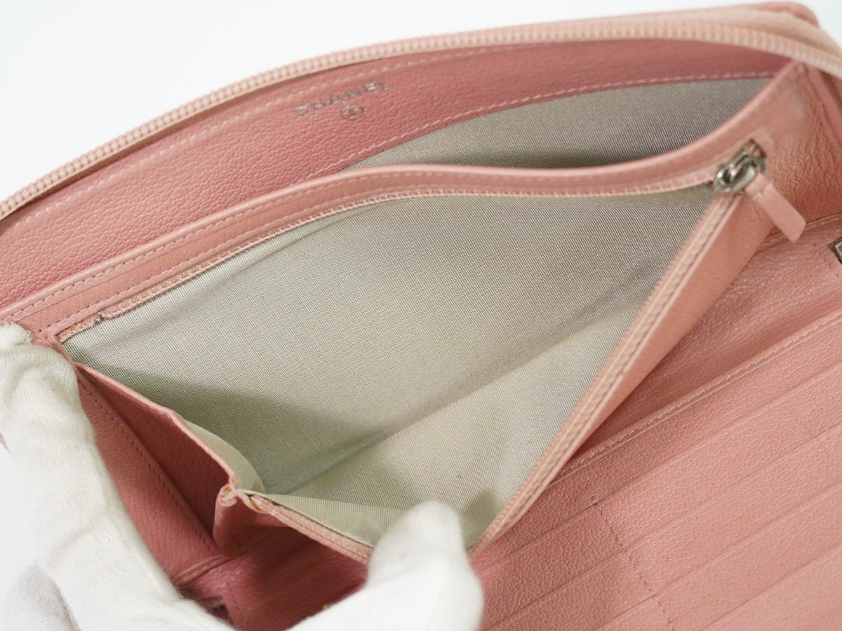Chanel Camellia Zip Around Organizer Leather Pink Leather Wallets Accessory (Pre-Owned)