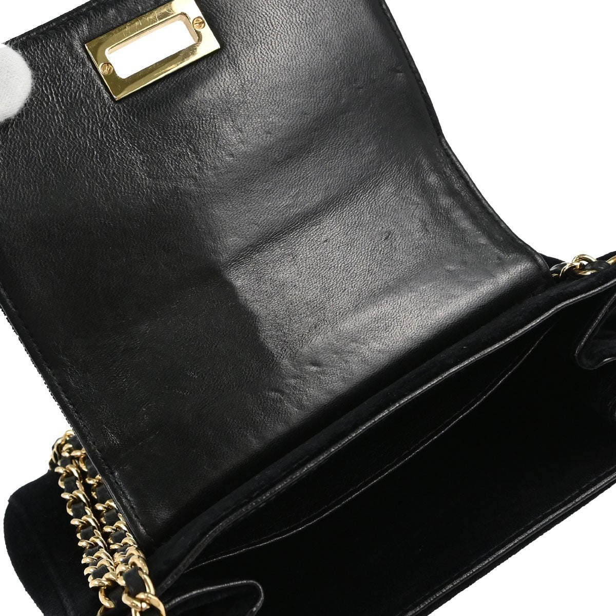 Chanel Chocolate Bar Mademoiselle Lock Chain Quilted Velvet Black Velvet Shoulder Bag Bag (Pre-Owned)