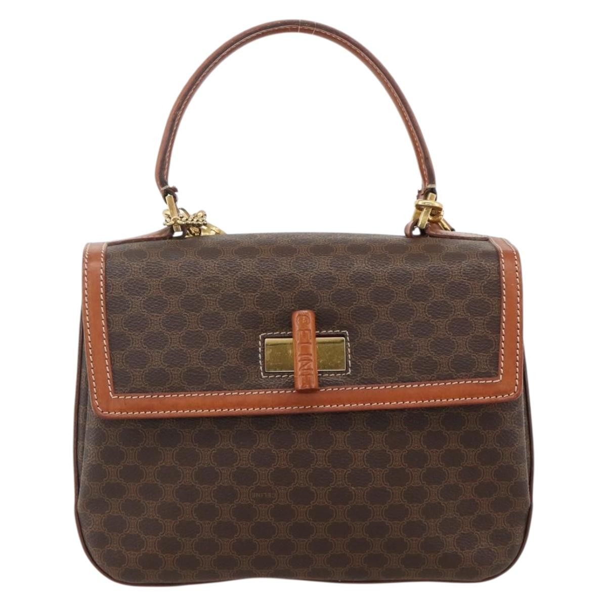 Celine Vintage Convertible Top Handle Macadam Coated Canvas Brown Pvc Handbag (Pre-Owned)