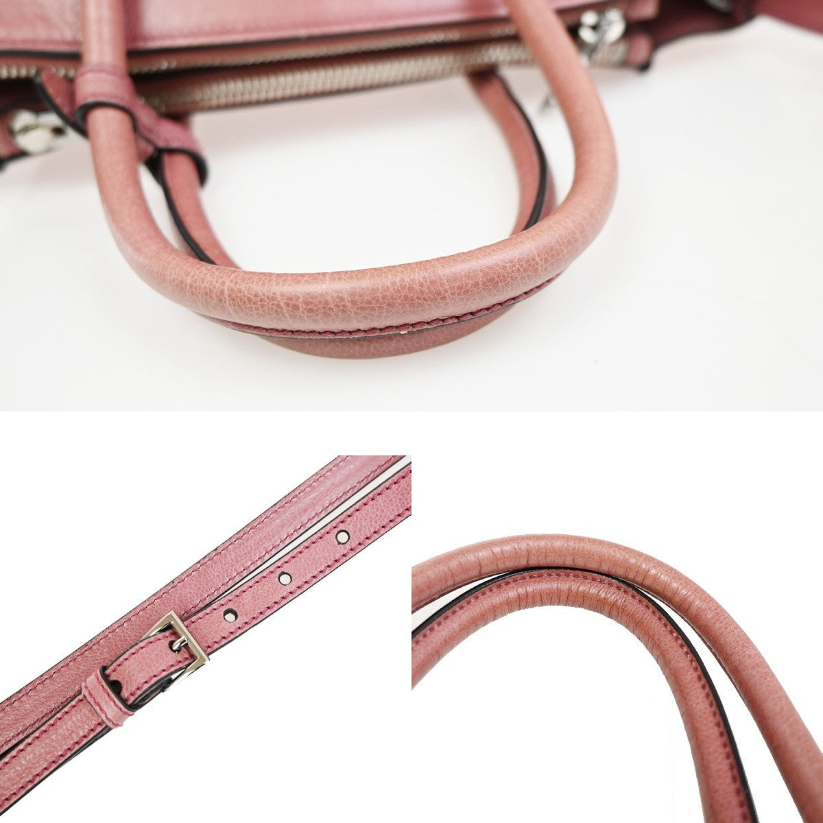 Prada Double Zip Lux Convertible Saffiano Leather Pink Leather Tote Bag Bag (Pre-Owned)