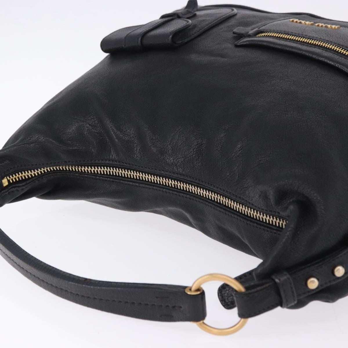 Miu Miu Zip Front Pocket Shopping Tote Leather Black Leather Shoulder Bag Bag (Pre-Owned)