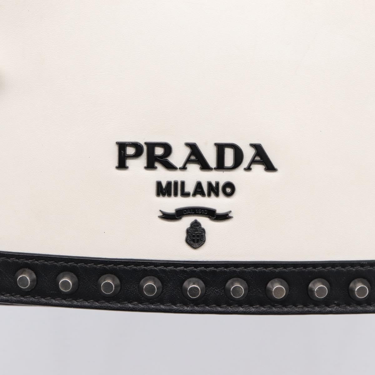 Prada Chain Flap Studded Glace Calf White Leather Shoulder Bag Bag (Pre-Owned)