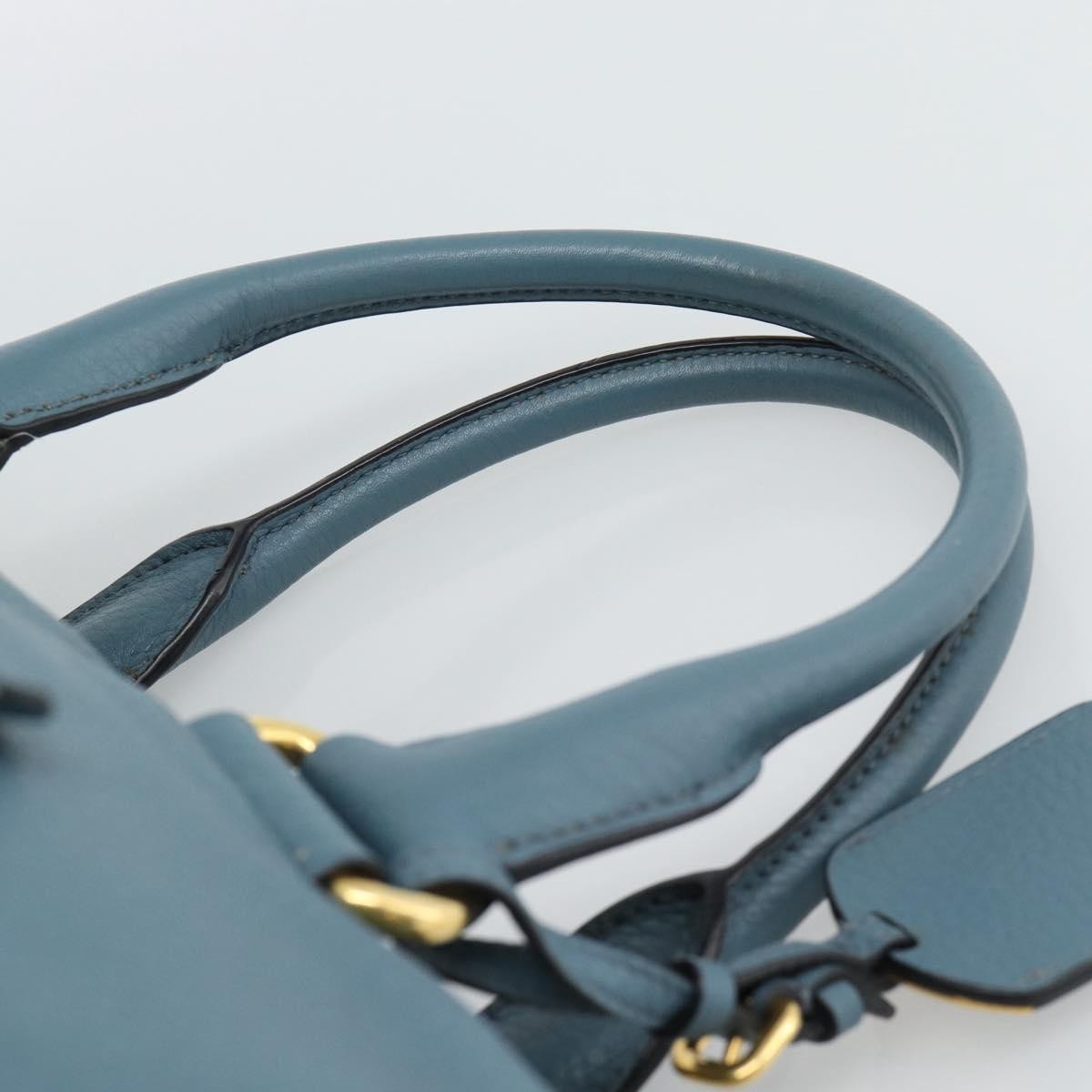 Prada Front Zip Convertible Satchel Vitello Phenix Blue Leather Handbag (Pre-Owned)