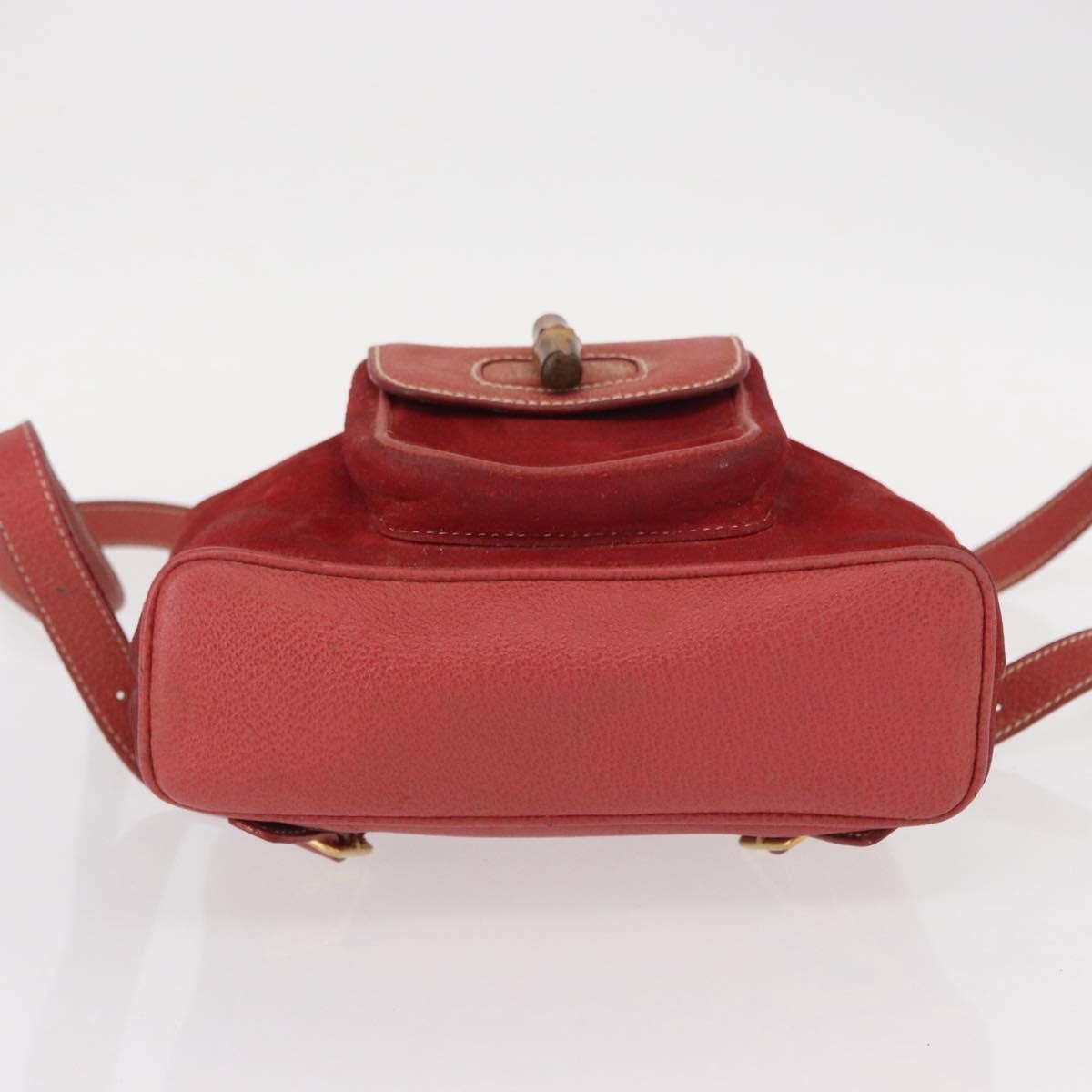 Gucci Vintage Bamboo Leather Red Leather Backpack Bag (Pre-Owned)