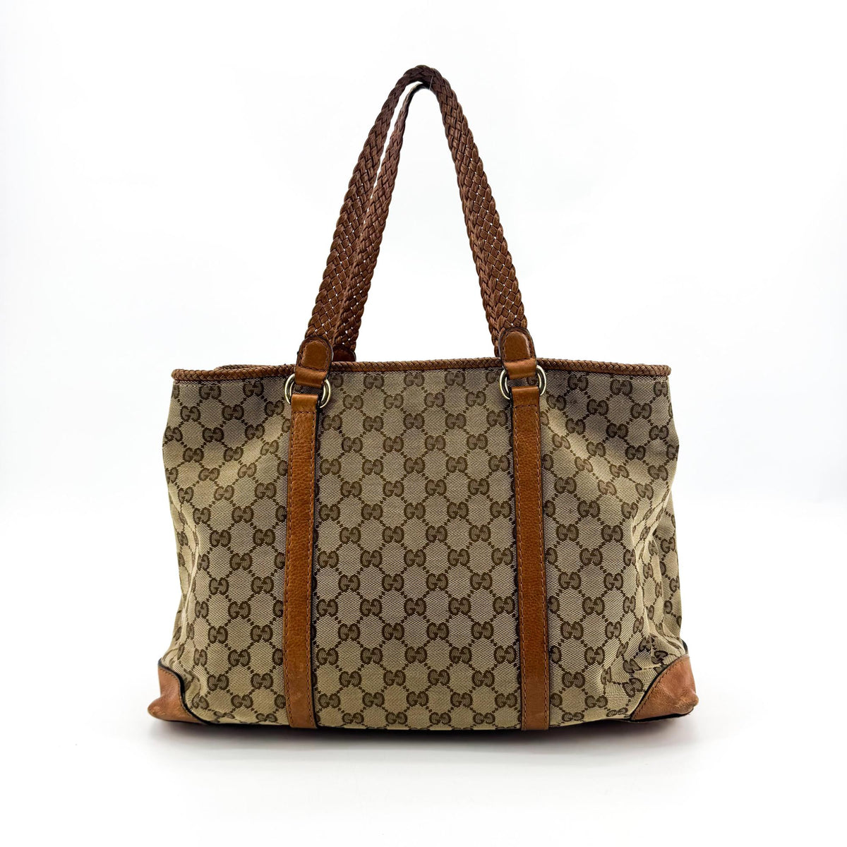 Gucci Bella Gg Canvas With Leather Brown Canvas Tote Bag Bag (Pre-Owned)