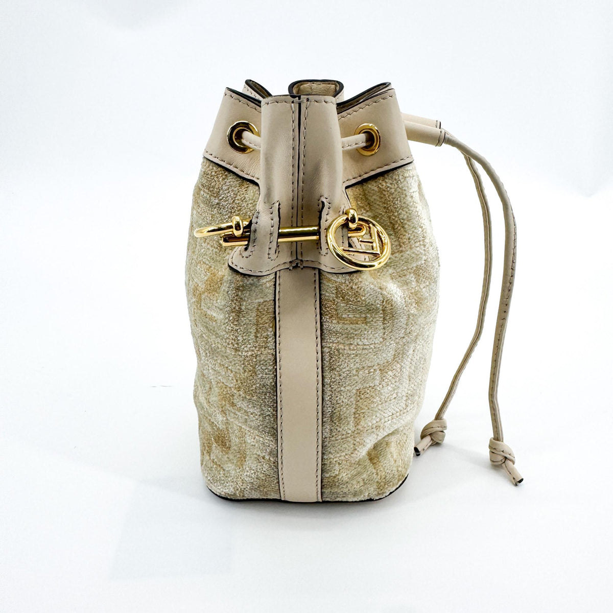 Fendi Mon Tresor Bucket Zucca Velvet Jacquard Beige Velvet Handbag (Pre-Owned)