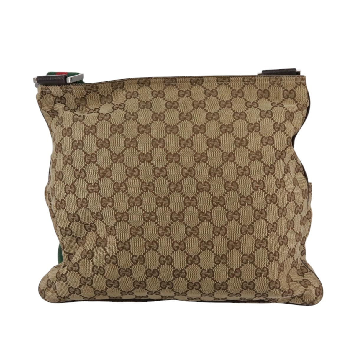 Gucci Double Pocket Web Messenger Gg Canvas And Leather Brown Canvas Shoulder Bag Bag (Pre-Owned)