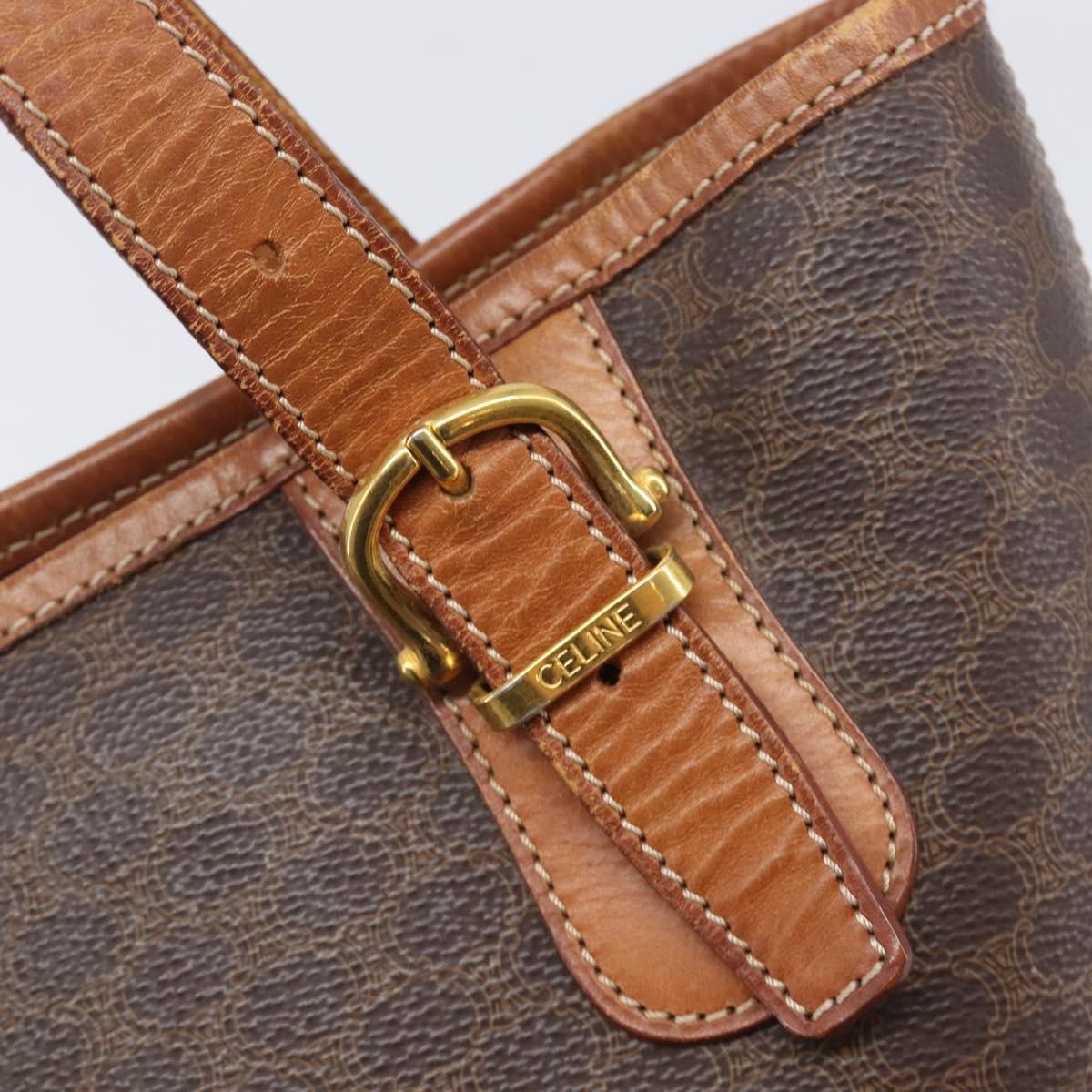 Celine Vintage Macadam Shopper Coated Canvas Brown Canvas Tote Bag Bag (Pre-Owned)
