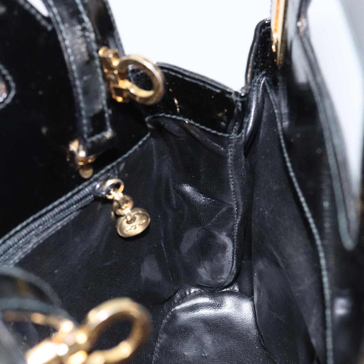 Salvatore Ferragamo Wanda Patent Leather Black Patent_Leather Handbag (Pre-Owned)