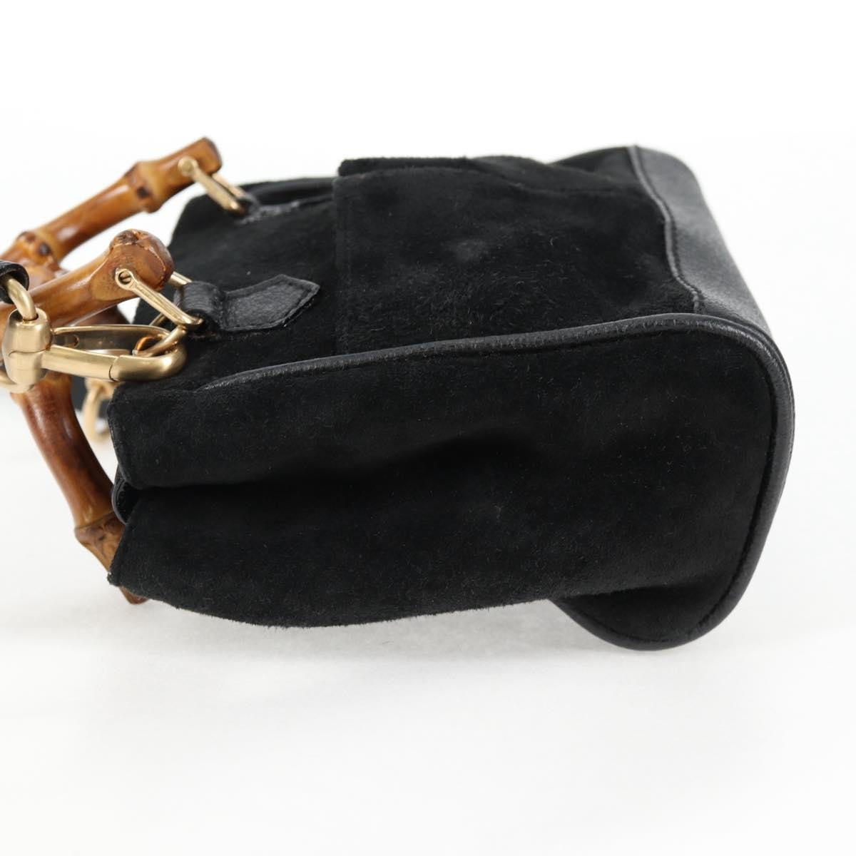 Gucci Vintage Bamboo Front Pocket Suede Black Suede Tote Bag Bag (Pre-Owned)