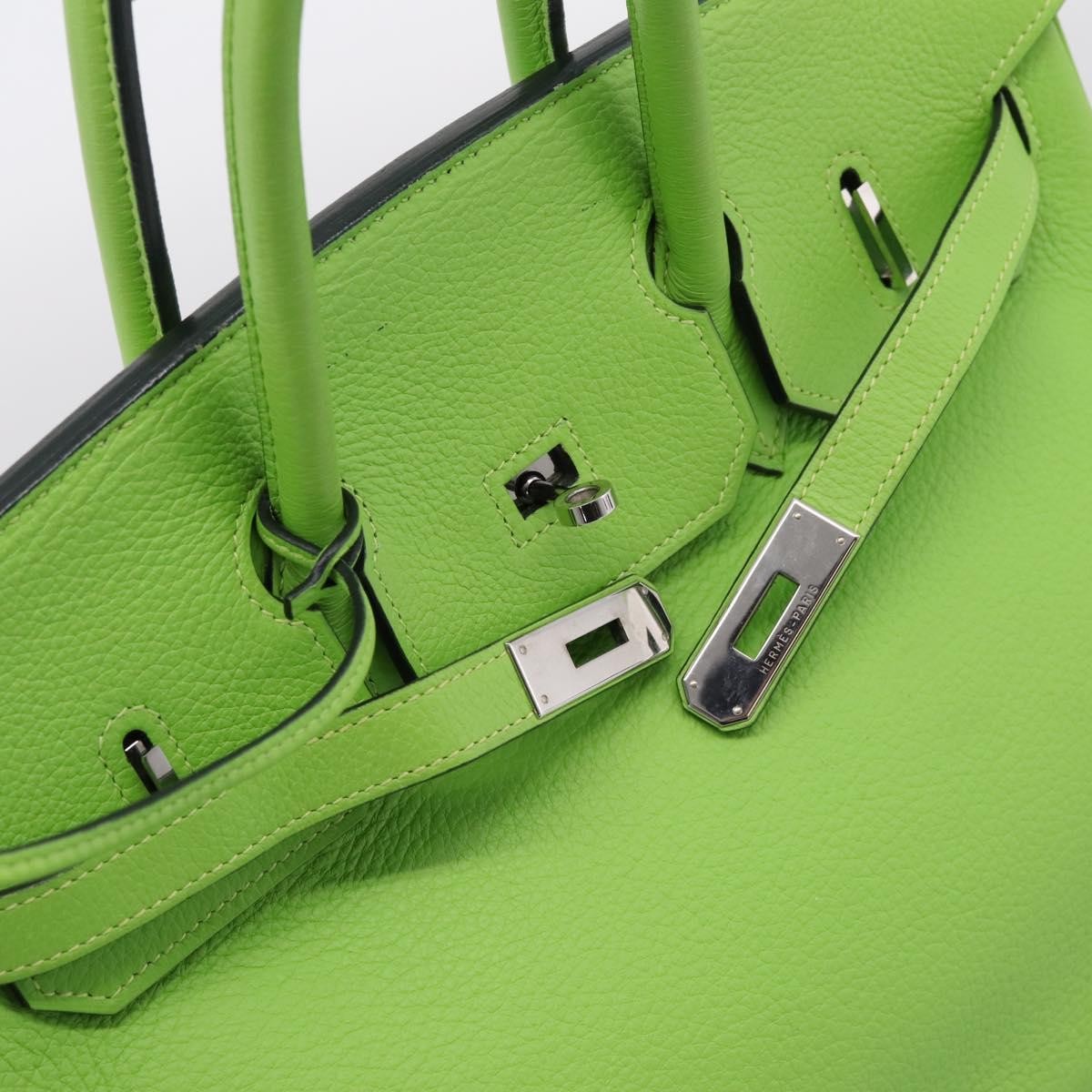 Hermes Birkin Green Clemence With Palladium Hardware Green Leather Handbag (Pre-Owned)